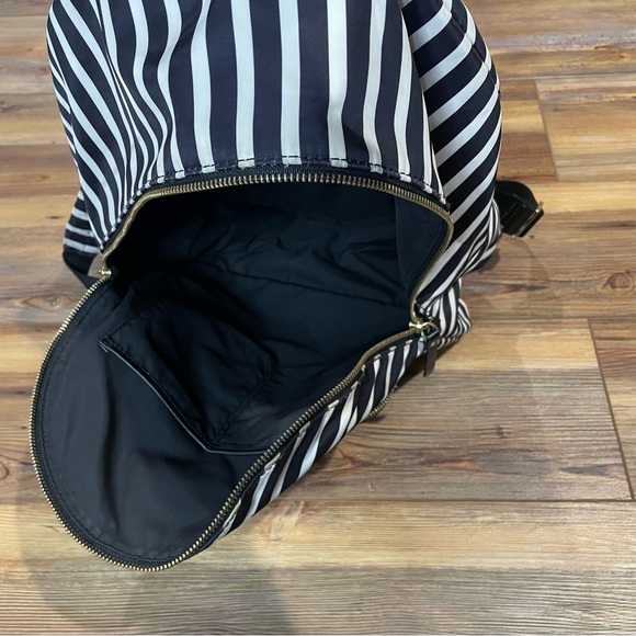 Kate Spade New York Watson Lane Hartley Nylon Backpack Black White Striped Gold - Picture 8 of 13